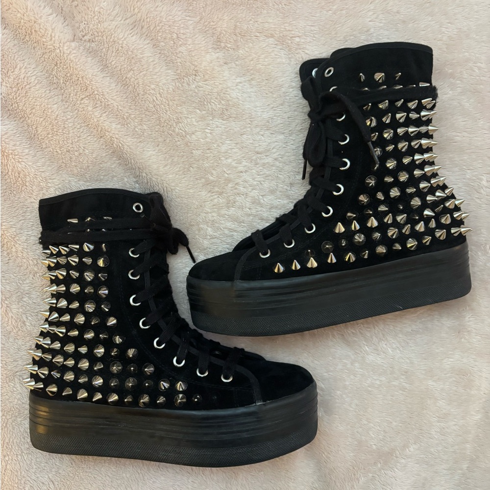 Rare Jeffrey Campbell Suede Black and Silver Platform Boots/sneakers